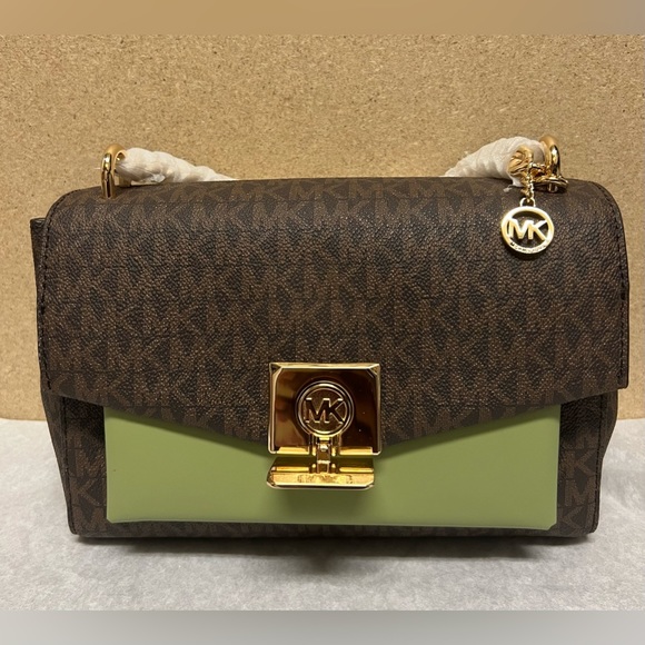 New Michael Kors Lita Medium Two-Tone LogoCrossbody Bag